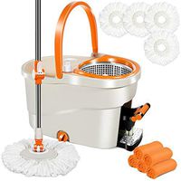 Spin Mop with Stainless Steel Foot Pedal Bucket & 3 PCS Microfiber Mop Refills, 5 Cleaning Cloths 6L Spin Mop Bucket Set for Hardwood Floor Cleaning Masthome