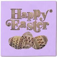 Easter Eggs Happy Pack 50 Napkins Blue - Gold Foil Cocktail