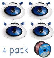 Yamaha Custom Easy-to-install In-Ceiling 2-Way 140 watts Moisture Resistant Speaker Set of 4 with a 8" PP Mica Cone Woofer & 1" Fluid-Cooled Soft-Dome Swivel Tweeter + 100 feet of 16 Gauge Speaker Wire