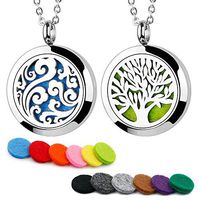 2 PCS Aromatherapy Essential Oil Diffuser Necklace jewelry Hypoallegenic 24"Adjustable Chai Stainless Steel Locket 12 x Different colors refill pads