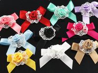 20pcs New Ribbon Flower Bows W/rose Appliques Wedding Decoration Craft (Mix)