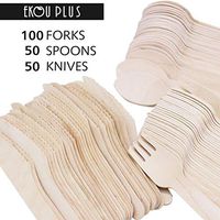 EKOU PLUS Disposable Wooden Cutlery Set 200Pcs Forks Spoons Knives Biodegradable Compostable Birchwood Tableware Parties Weddings 6.3Inch(Forks 100Pcs,Spoons 50Pcs,Knives 50Pcs) (200pcs, 200pcs)