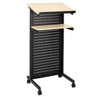 Bonnlo Mobile Wheeled Lectern Standing Podium, Portable Lecture Speech Teach Platform for Classroom Church or Ceremony, Multi-Function Reading or Laptop Desk, Table w/Tilted Top Board & Edge Stopper