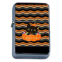 Halloween Cat Flip Top Oil Lighter Em2 Smoking Cigarette Silver Case Included