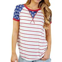 general3 Women Short Sleeve T Shirt Summer Independence Day Striped Print O Neck Tee Shirts Casual Blouse Tops (White, X-Large)