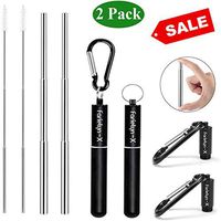 2 Pack Collapsible Reusable Portable Stainless Steel Straw-Telescopic Metal Straw with Case Cleaning Brush Carabiner Keychain and Silicone Tips (Black)