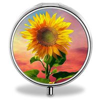 Sunflower Pill Case, Round Stainless Drug Organizer Container Medicine Cover for Pocket Daily&Weekly