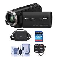 Panasonic HC-V180K Full HD Camcorder with 50x Stabilized Optical Zoom - Bundle with Video Bag, 16GB SDHC Card, Cleaning Kit, Memory Wallet