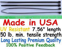 Cable Zip Ties 1000pcs 7" UV Resistant Black 50lb Zip Ties - Made in the USA