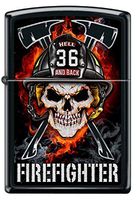 Firefighter Zippo"to Hell and Back" Black Matte Skull Zippo Lighter