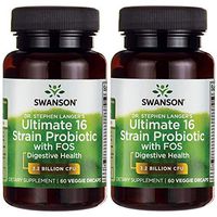 Swanson Probiotic with Prebiotic FOS Dr. Stephen Langer's Formula Digestive Support 16-Strain Supplement 3.2 Billion CFU 60 Capsules (2 Pack)