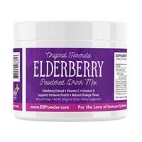 Elderberry Powder Drink Mix, All Natural, Stevia, Natural Orange Flavor, Antioxidant, Anti-Inflammatory, Immune Support, Perfect for Kids (60 Jar)