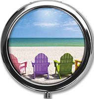 Beach Chair Design New Silver Round Pill Box Decorative Metal Medicine Vitamin Organizer Unique Gift