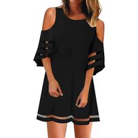 Nihewoo Womens Dresses Mesh Maxi Dress 3/4 Bell Sleeve V-Neck Flare Dress Loose Swing T-Shirt Dress Easter Dresses (XL, Black 4)