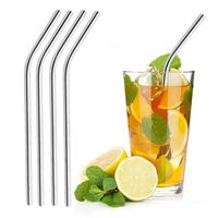Stainless Steel Reusable Metal Straws - Eco-friendly, Reusable Metal drinking straw | Pack of 4 | Free Cleaning Brush | Angled for easy sipping