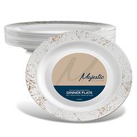 MAJESTIC 10.25 in. Plastic Dinner Plates | 20 Pack | White with Silver Speckled Rim | Disposable | For Weddings, Parties, Holidays & Occasions.