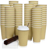 Galashield 16 Oz Disposable Coffee Cups with Lids 80 Pack Hot Paper Ripple Cup with Stirring Straws and Napkins