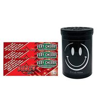 Herb Airtight Container Fresh Kettle with Juicy Jay's Very Cherry 1.25 Flavored Hemp Rolling Papers 3 Count DC Crafts Nation- Happy Face