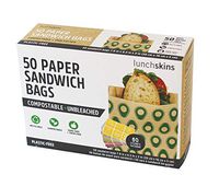Lunchskins Compostable + Unbleached + Non-Wax Paper Sandwich Bags with 60 Fun Stickers Included - 50ct Box Green Avocado