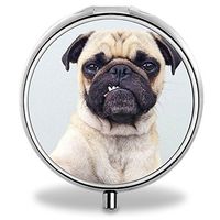 Pug Pill Case, Round Stainless Drug Organizer Container Medicine Cover for Pocket Daily&Weekly