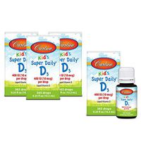 Carlson - Kid's Super Daily D3, Vitamin D Drops for Kids, 400 IU (10 mcg) per Drop, Heart & Immune Health, Vegetarian, Liquid Vitamin D Drops, Unflavored, 365 Drops (4 Pack)