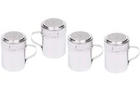 (Set of 4) 10 Oz Stainless Steel Dredge Shaker with Handle, Spice Dispenser for Cooking/Baking by Tezzorio