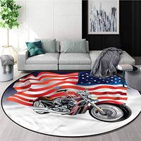 RUGSMAT Manly Washable Creative Modern Round Rug,Motorbike and Us Flag Learning Carpet Non Skid Nursery Kids Area Rug for Playroom Diameter-24