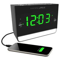 HANNLOMAX HX-128CR Alarm Clock Radio, PLL FM Radio, 1.2 inches Green LED Display, Dual Alarm, 6 Levels Night Light, USB Port for 1A Charging, AC/DC Adaptor Included