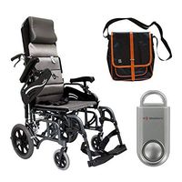 Karman VIP-515 Aluminum Lightweight Transport Wheelchair VIP515TP-18, 18"W X 16"D Seat, Flip Back Adjustable Armrests & Free 130 dB Silver Personal Safety Alarm/Siren! + Black Bag with Trim!