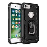 Thin fit case for iPhone8 Case with Dual Layer 2 in 1 with Extreme Slim Anti-Fall Cover Full Protection and Finger Ring Holder Kickstand Magnetic Car Mount Cover (Black)
