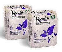 Veeda Ultra Thin Super Absorbent Day Pads are Always Chlorine Pesticide Dye and Fragrance Free Natural Cotton Sanitary Napkins, 2 Packs of 14 Count Each
