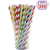 Vandore 225pcs of Striped Biodegradable Paper Straws in a Bulk Pack - 6 Rainbow Colors - Paper Drinking Straws for Birthday Parties and Decorations