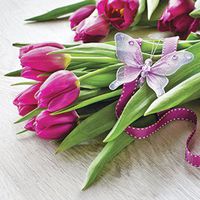 Paper Luncheon Napkins Fuchsia Tulips with Butterfly 40pcs