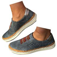 Veodhekai Womens Shoes Hollow-Out Round Toe Slip On Shoes Flat with Sneakers Breathable Blue