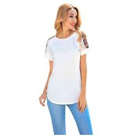 Sunhusing Women's Casual Leopard Print Splicing Short Sleeve Patchwork Solid Color T-Shirt Tunic Blouse Tops(White,2XL)