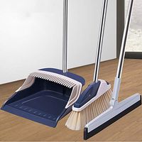 FCHJJ Long Handled Upright Broom Dustpan and Scraper Three-Piece Set Brooms and Dustpans Set,4 Rows of encrypted Broom Wire 180 Degree rotatable Wiper 3.5cm Long Scratch Tooth