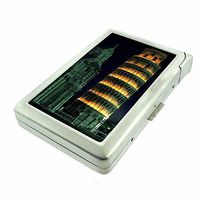 Famous Landmarks Leaning Tower of Pisa Italy S8 Cigarette Case Lighter Smoking King Size Cigarettes Silver Metal Wallet 4" X 2.75" RFID Protection