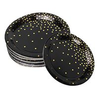 Allure Maek 50 Pieces 9 Inches Black Bronzing Disposable Paper Plates Dinnerware Plates Gold Foil Polka Dot Plates for Party Graduation, Birthday, Wedding, Annivesary (9 Inches)