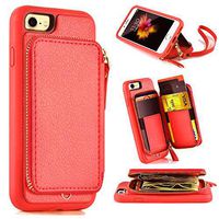ZVE Case for Apple iPhone 8 and iPhone 7, 4.7 inch, Leather Wallet Case with Credit Card Holder Slot Zipper Wallet Pocket Purse Handbag Wrist Strap Protective Cover for Apple iPhone 8/7 - Rose