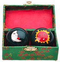 Traditional Chinese Health Exercise Stress Message Balls with Chime, Green Sun/Moon, 2 Inches