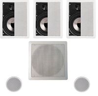 5.1 Home Theater Flush Inwall/Ceiling Speaker Package- Two Inwall 5.25" 2-Way Speakers, One Inwall 5.25" 2-Way Center Speaker, Two Ceiling 4" 2-Way Speakers, and One 8" Inwall Subwoofer