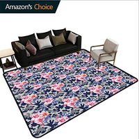 Bigdatastore Camo Novelty Girls Bedroom Rug, Victorian Theme Pink Retro Design Roses Urban Fashion Nature Feminine, Fashionable High Class Living Bedroom Rugs(4'x 6')