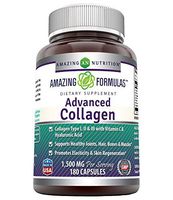 Amazing Formulas Advanced Collagen 1500 mg Per Serving 180 Capsules (Non-GMO,Gluten Free) Collagen Type I, II & III with Vitamin C & Hyaluronic Acid* -Supports Healthy Joints, Hair & Bones *