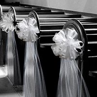 Large Assembled White Wedding Pew Bows - 10" Wide, Set of 6, Tulle Wedding Bows, Reception, Aisle Decoration, Bridal Shower, Anniversary, Birthday, Fundraiser, Wedding Event, Mother's Day