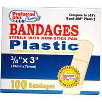 Bandages Plastic Adhesive Bandages Sterile With Non Stick Pad - 3/4 Inches X 3 Inches - 100 Ea