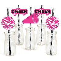 We've Got Spirit - Cheerleading - Paper Straw Decor - Birthday Party or Cheerleader Party Striped Decorative Straws - Set of 24