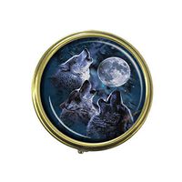 GDEE Wolf Large Custom Fashion Stainless Steel Bronze Pill Box Western Tablets Tablet Holder Management Case Pocket or Wallet