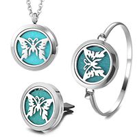 Garden Charms Butterfly 30mm Air Freshener Locket Stainless Steel Aromatherapy Essential Oil Diffuser Locket Jewelry with Free Pads (A B D)