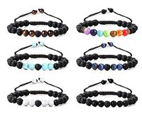 Florideco 6PCS Lava Rock Diffuser Bracelet 7 Chakra Tiger Eye Stone Bracelet Stress Relief Yoga Beads Bracelets Aromatherapy Essential Oil Healing Bracelet Adjustable
