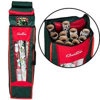 Christmas Wrapping Paper and Bow Heavy Duty Woven Decoration Storage Bag Container - Multi Compartment, XL Capacity, Water Resistant w Handles (36" Tall)